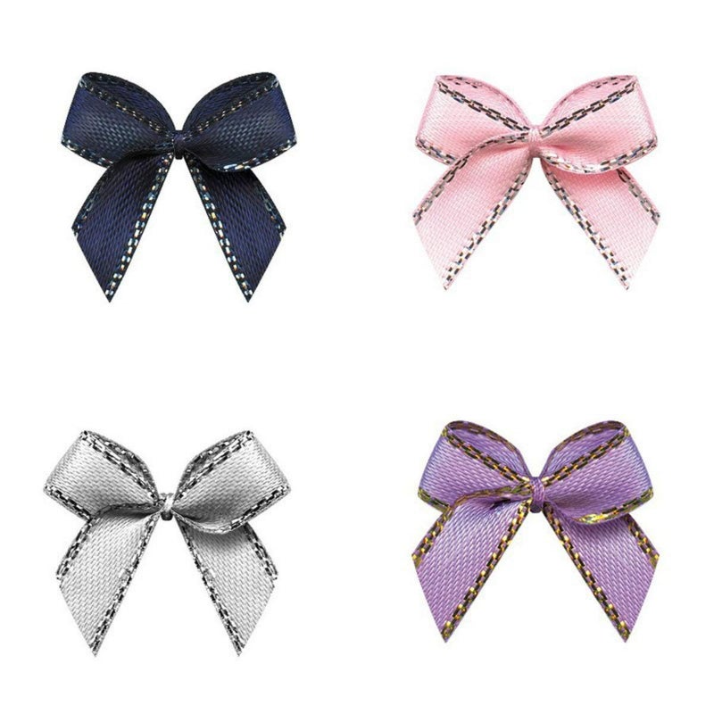 Aysekone 100 Pieces Mini Metallic Edge Satin Bowknot Flowers DIY Craft Ribbon Bow Appliques for Sewing,Scrapbooking,Wedding and Decoration (Mixed 10 Colors) - Image 2